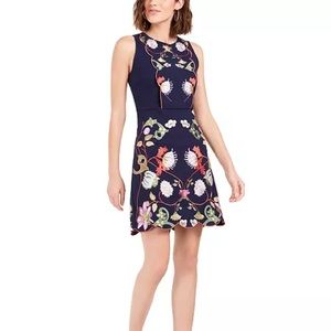 NWT Foxiedox Navy Iris Embroidered Mini Dress